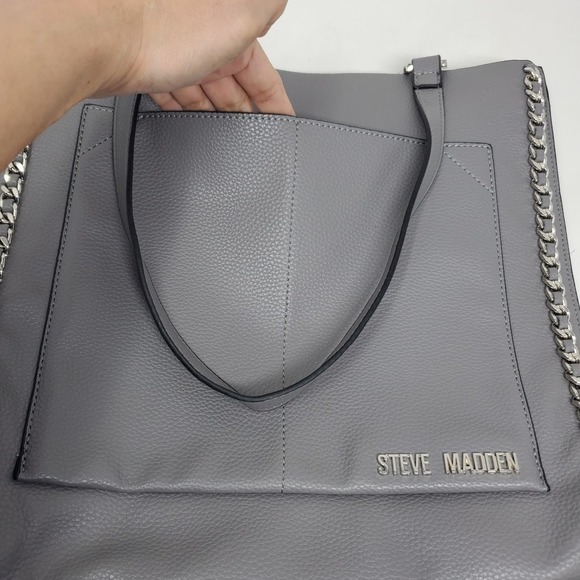 Steve Madden Tote Chain Embellished Shoulder Gray Bag - Picture 7 of 11